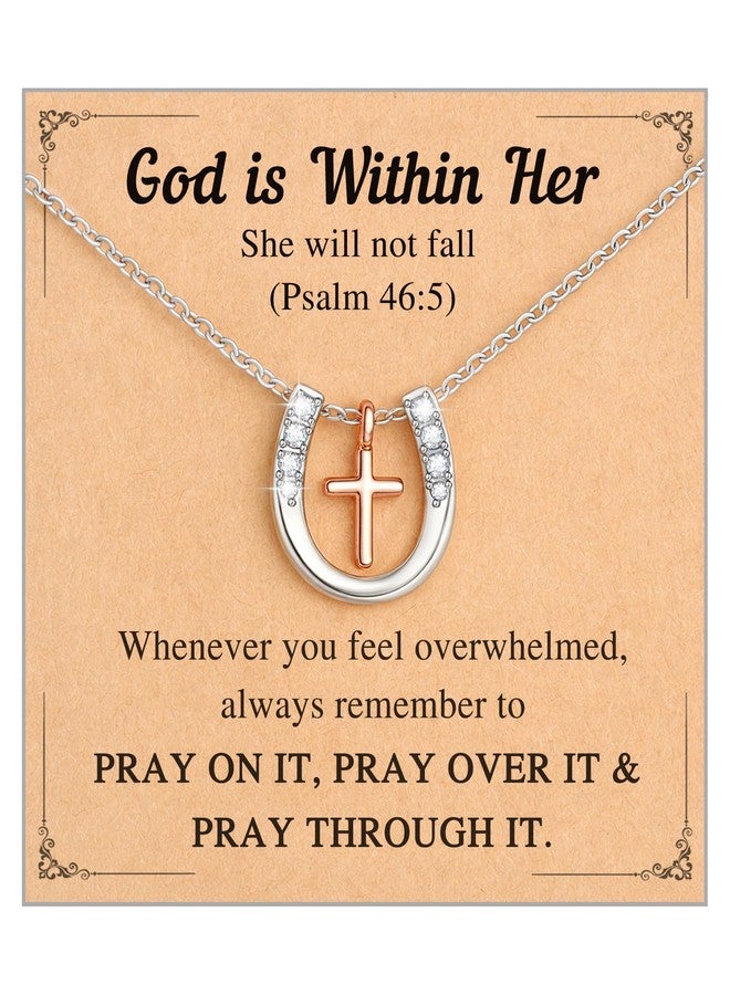 Shonyin Cross Horseshoe Necklace for Girls Women Teen Girl gifts Trendy Stuff Sister in Christ Christian Baptism Gifts for Girl Confirmation Religious 11 13 12 14 16 Year Old Birthday Back to School Christmas Teenage Girl Jewelry Gift - Image 1